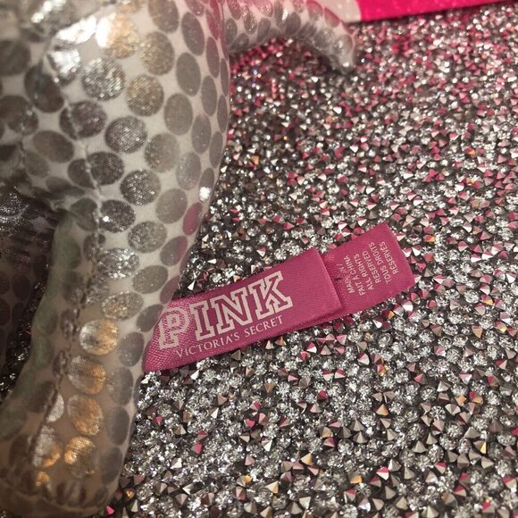 PINK Victoria's Secret Silver Metallic Polka Dot Plush Dog - Picture 4 of 4